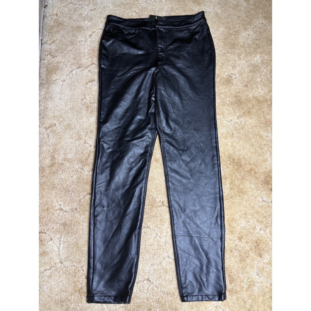 Ashley Mason Womens Faux‎ Leather Pants Black Straight Leg High Rise Size 29 NWT
